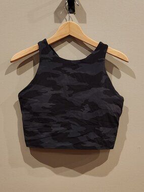 Athleta Women's Black Camo Cropped Tank Top Racerback Size L